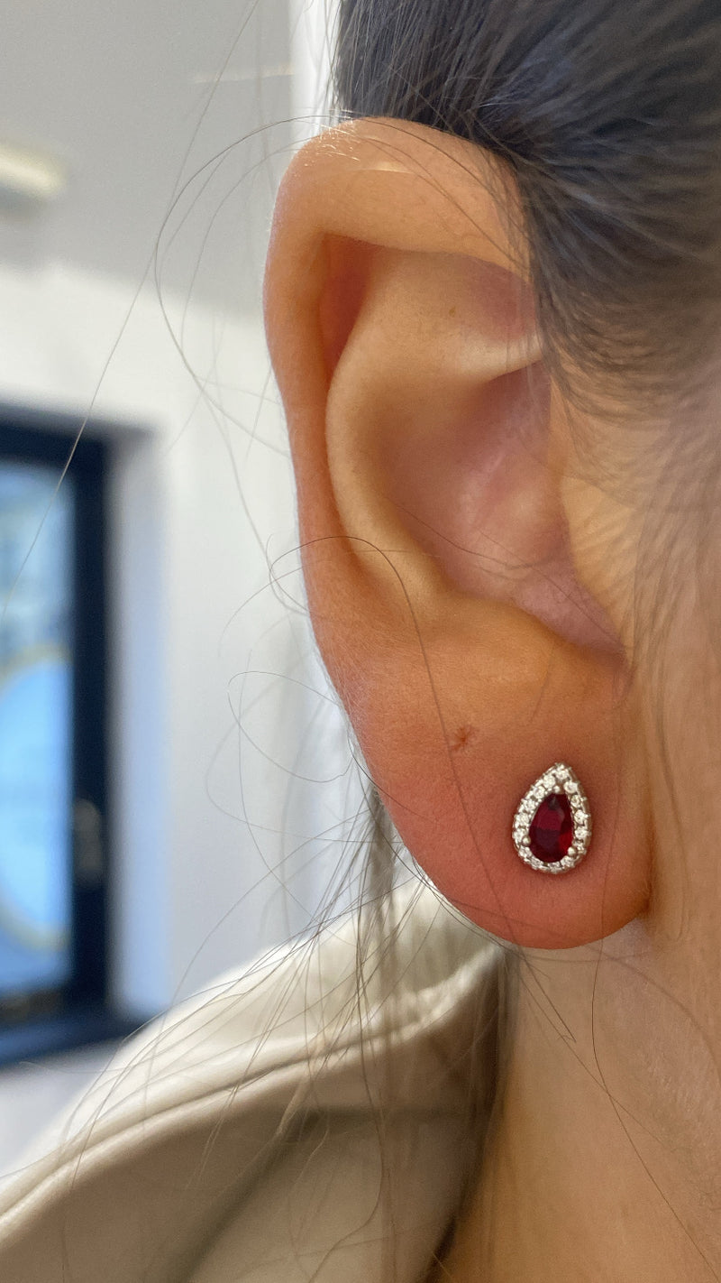 Coloured Teardrop CZ Stud Earrings - Sterling Silver