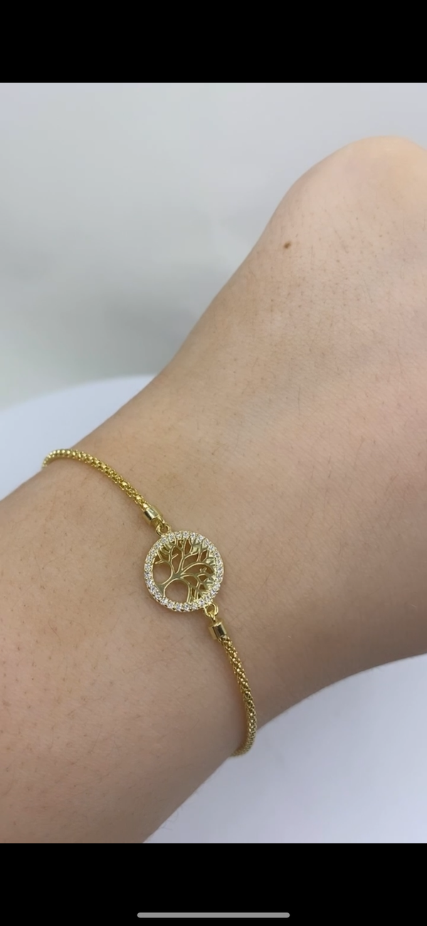 CZ Tree Of Life Bracelet - Sterling Silver Gold Plated