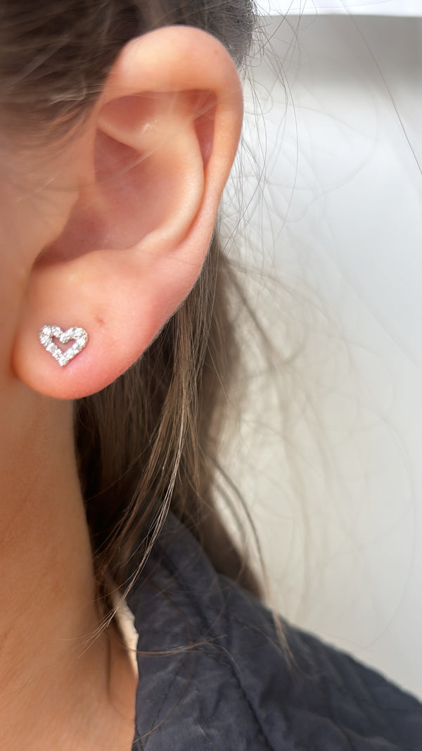 Heart CZ Stud Earrings - Sterling Silver