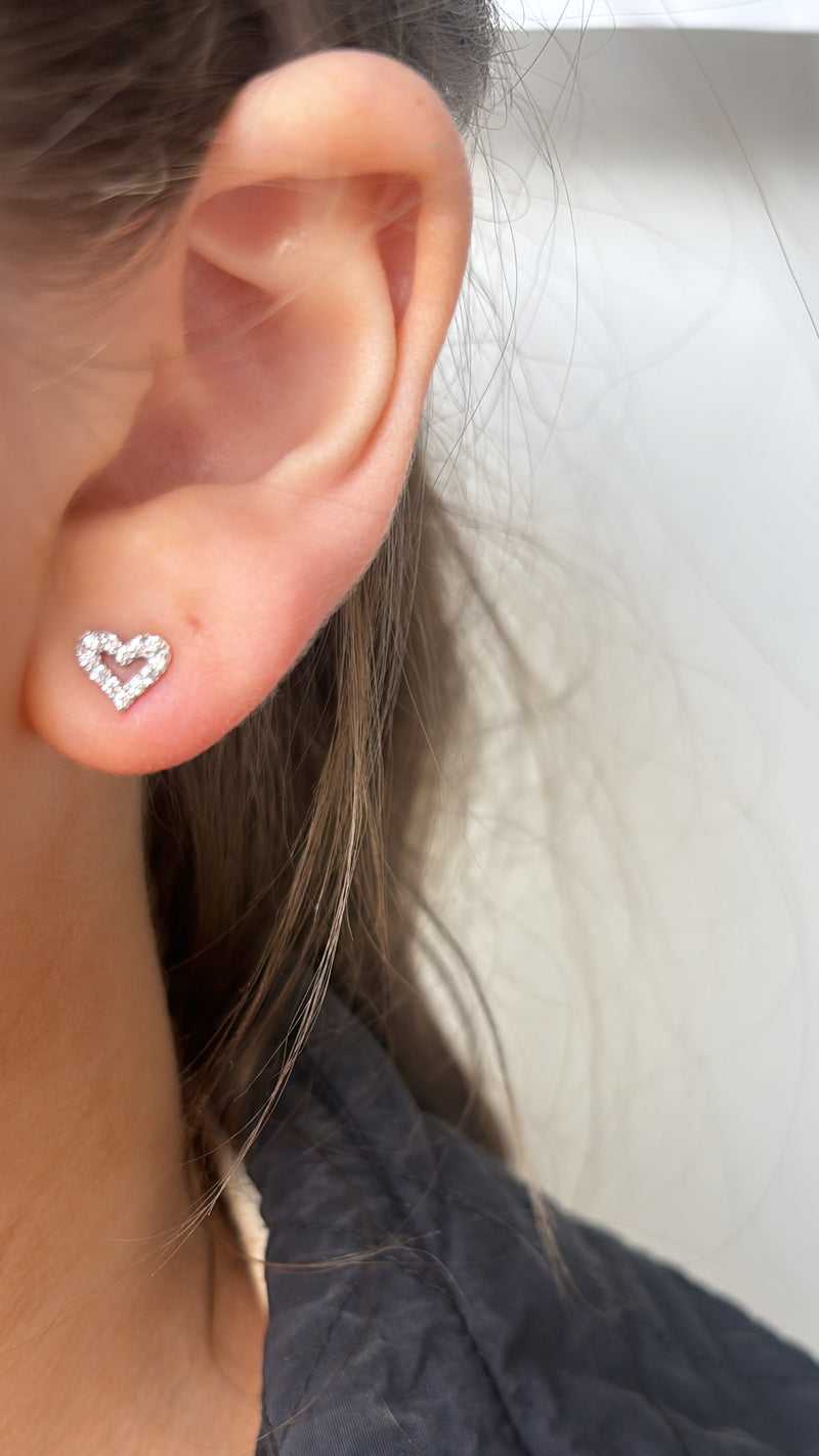 Heart CZ Stud Earrings - Sterling Silver