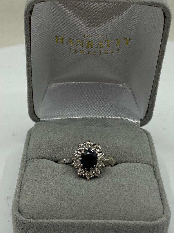 Sapphire & Diamond Oval Cluster Ring - 18ct Gold