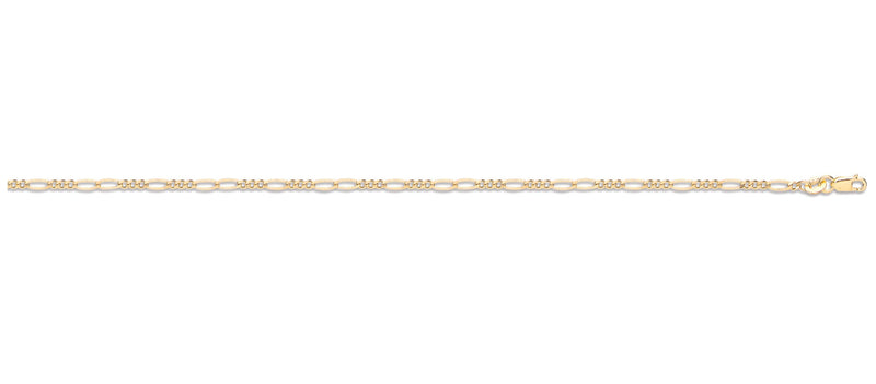 Hollow Figaro Anklet - 9ct Yellow Gold
