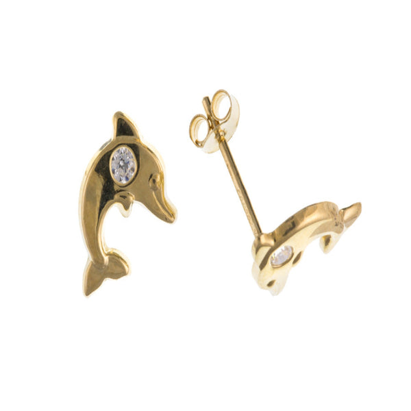 Cubic Zirconia Dolphin Stud 9ct Yellow Gold