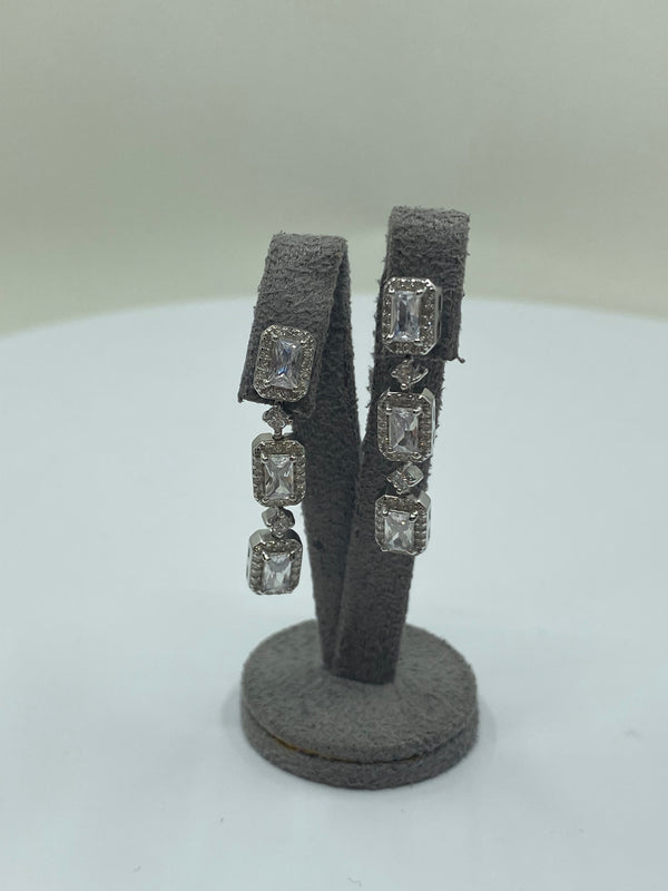 White Cubic Zirconia Drop Earrings - Sterling Silver