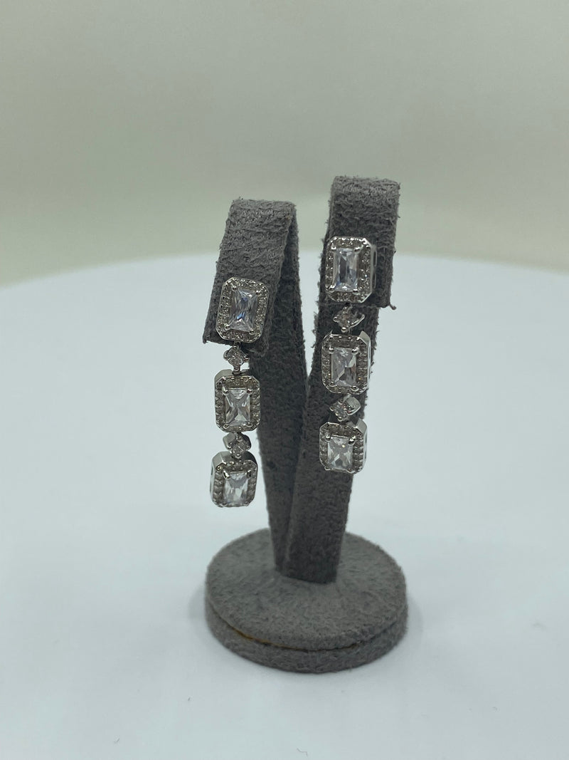 White Cubic Zirconia Drop Earrings - Sterling Silver