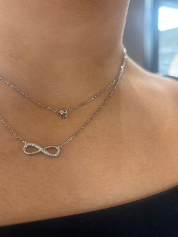 CZ & Infinity Stone Necklace - Sterling Silver