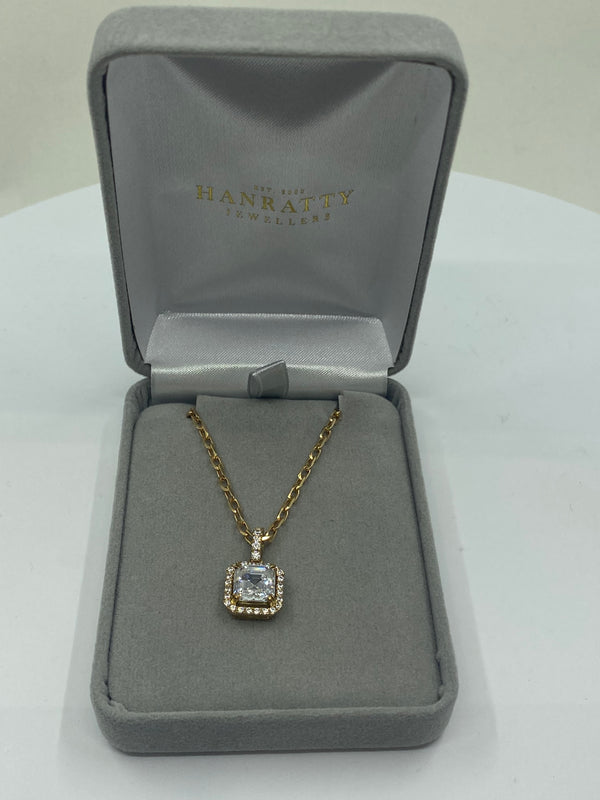 Square Shaped Cubic Zirconia Pendant - 9ct Yellow Gold
