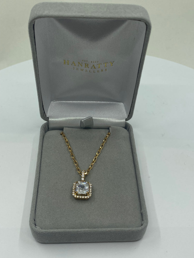 Square Shaped Cubic Zirconia Pendant - 9ct Yellow Gold