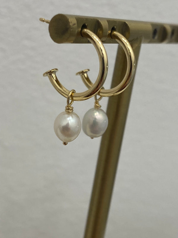 Pearl Hoop 2-Part Earrings - 9ct Gold