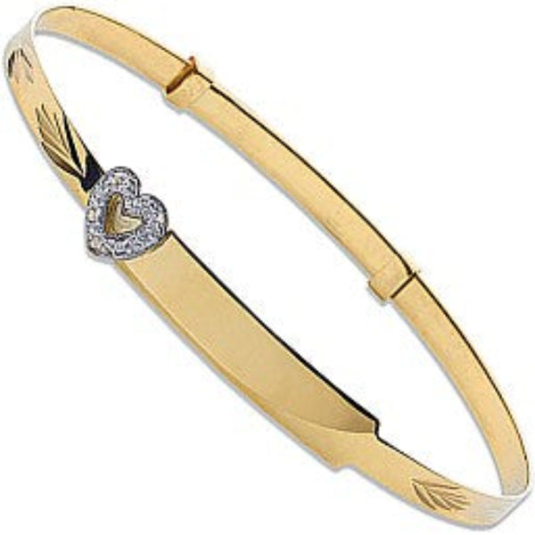 9ct Yellow Gold Cz Heart D/C Expandable Baby Bangle