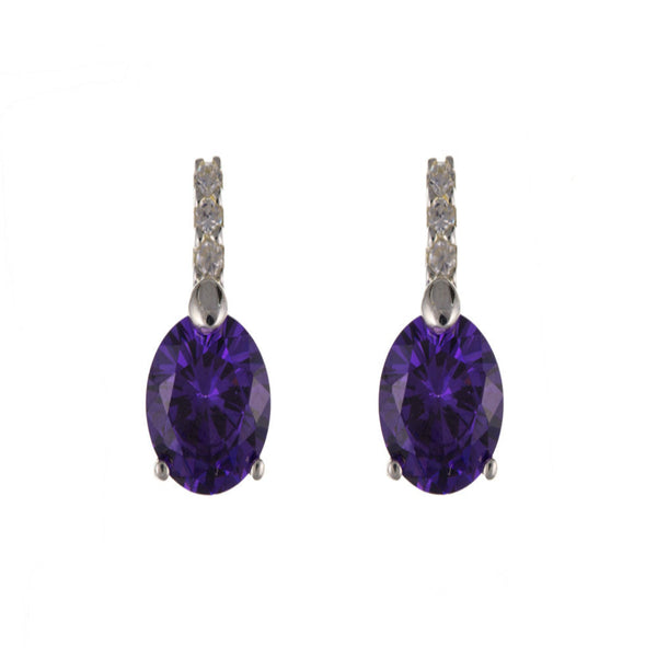 Sil Amethyst & Clear CZ Stud Earrings