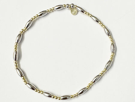 Two Tone Elasticated Bracelet - Sterling Silver Gold Plated