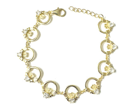 Claddagh CZ Bracelet - Sterling Silver Gold Plated
