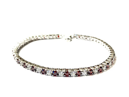 Garnet & CZ Tennis Bracelet - Sterling Silver