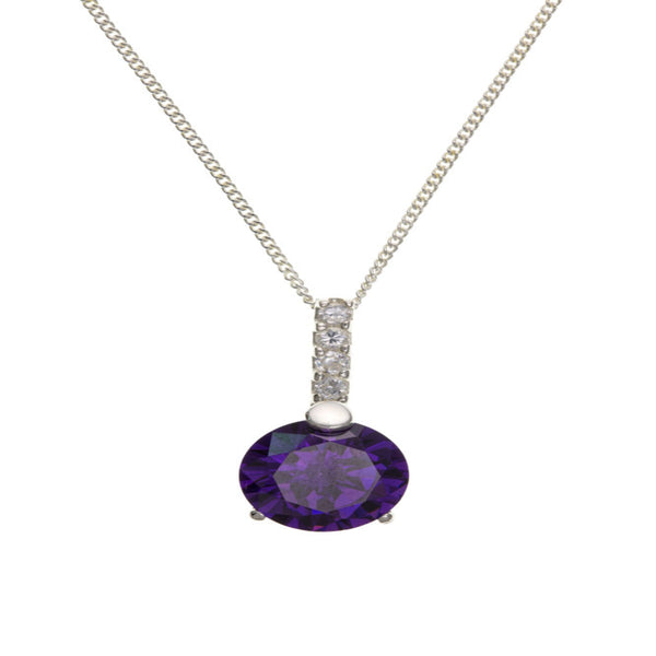 Silver Amethyst & Clear CZ Pendant & Chain