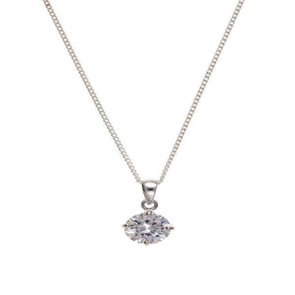 8mm Round Cast CZ Pendant and Chain - Sterling Silver