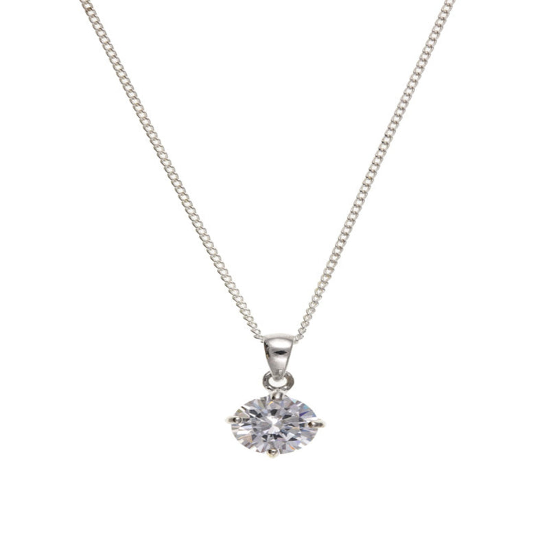 8mm Round Cast CZ Pendant and Chain - Sterling Silver