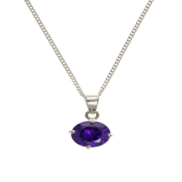 Silver 8mm Amethyst CZ Pendant & Chain