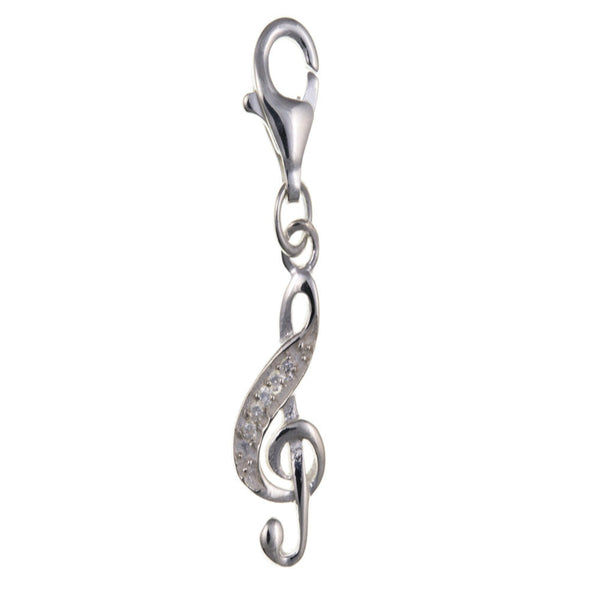 Cubic Zirconia Treble Clef Charm - Sterling Silver