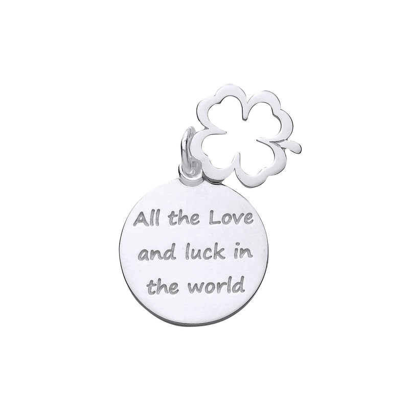 Silver 4 Leaf Clover Message Pendant - all the love and luck in the world