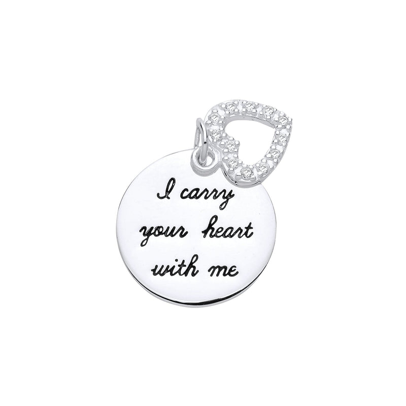 Silver CZ Heart & Disc Message Pendant
