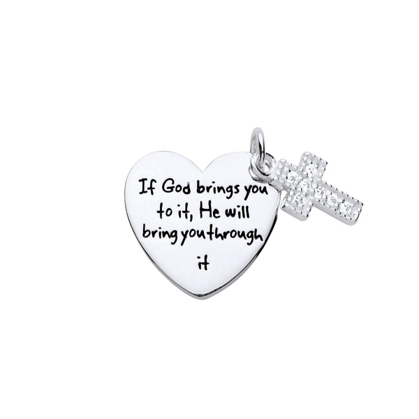 Silver CZ Cross & Heart Message Pendant