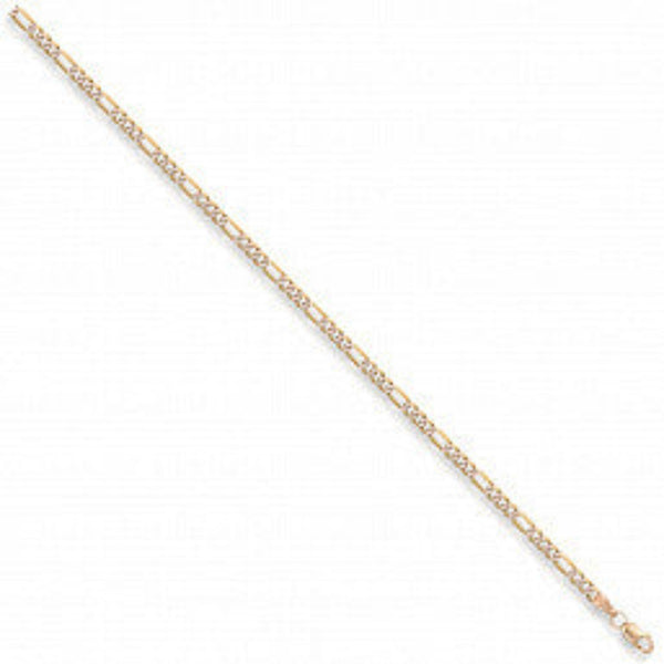 3.2mm Rhodium Plated Figaro Chain - 9ct Yellow Gold