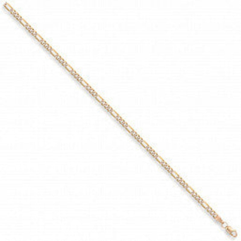 3.2mm Rhodium Plated Figaro Chain - 9ct Yellow Gold