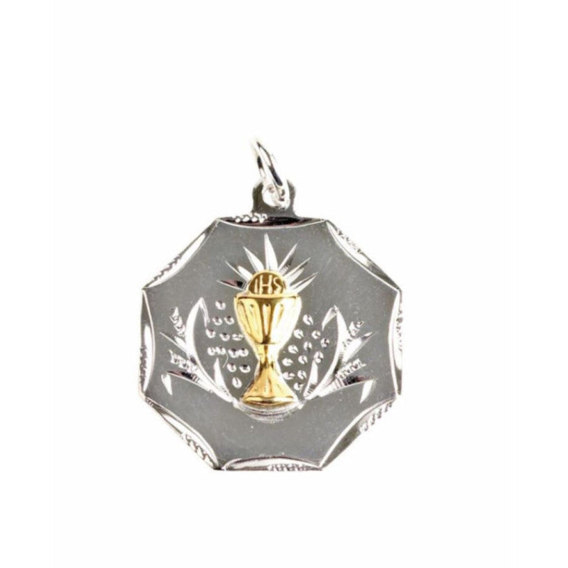 Two Tone Communion Medal with Chalice - Sterling Silver