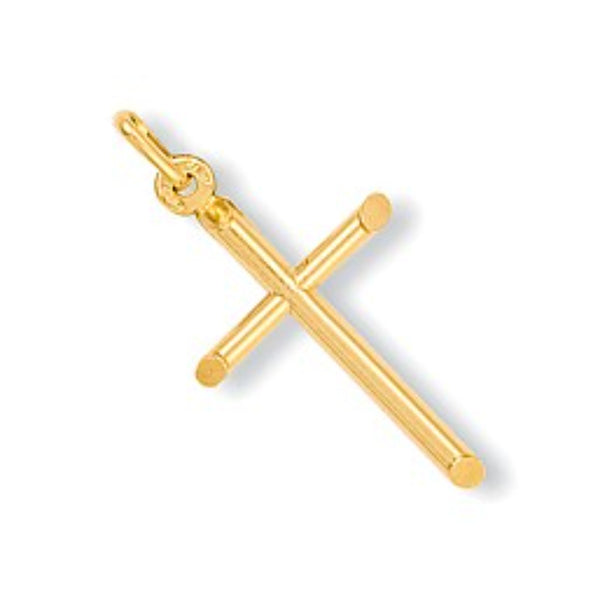 Round Tubed Cross Pendant - 9ct Yellow Gold