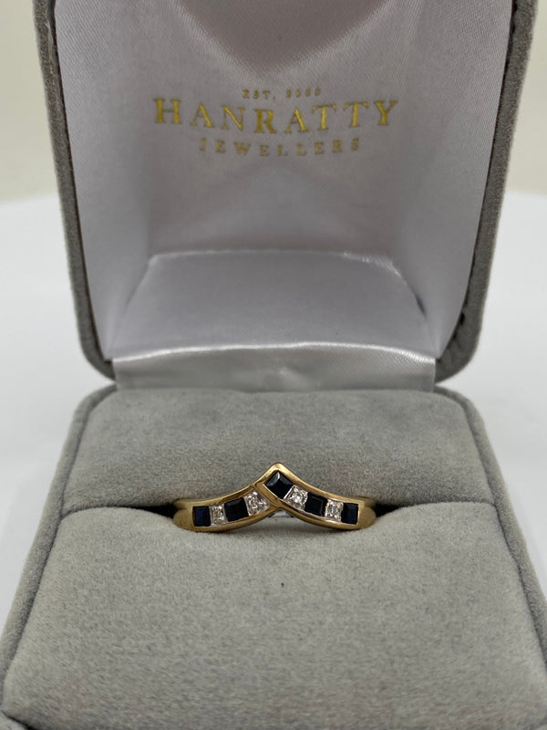 Sapphire & Diamond Wishbone Ring - 9ct Gold