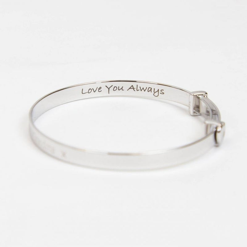 Personalised Heart Motif Expandable Baby Bangle With Diamond - Silver with Platinum Plating