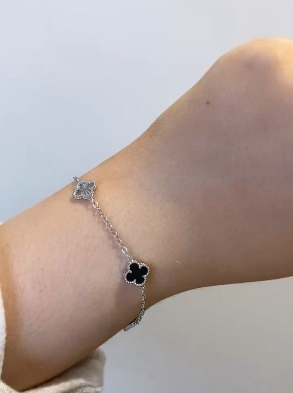 ONYX Clover Bracelet - Sterling Silver