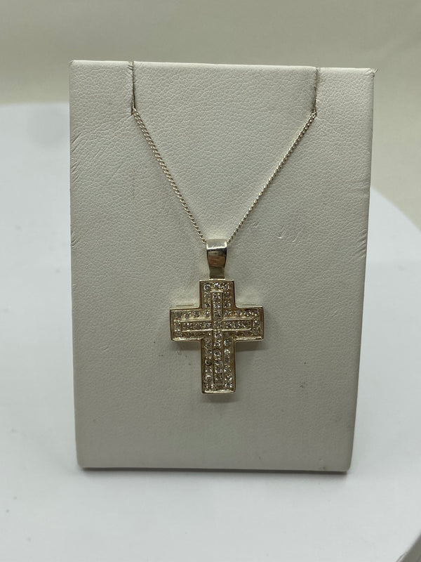 Cubic Zirconia Cross Necklace - Sterling Silver
