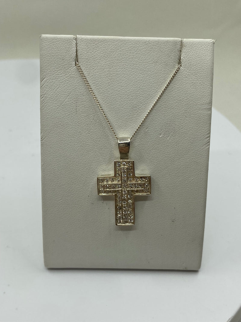 Cubic Zirconia Cross Necklace - Sterling Silver