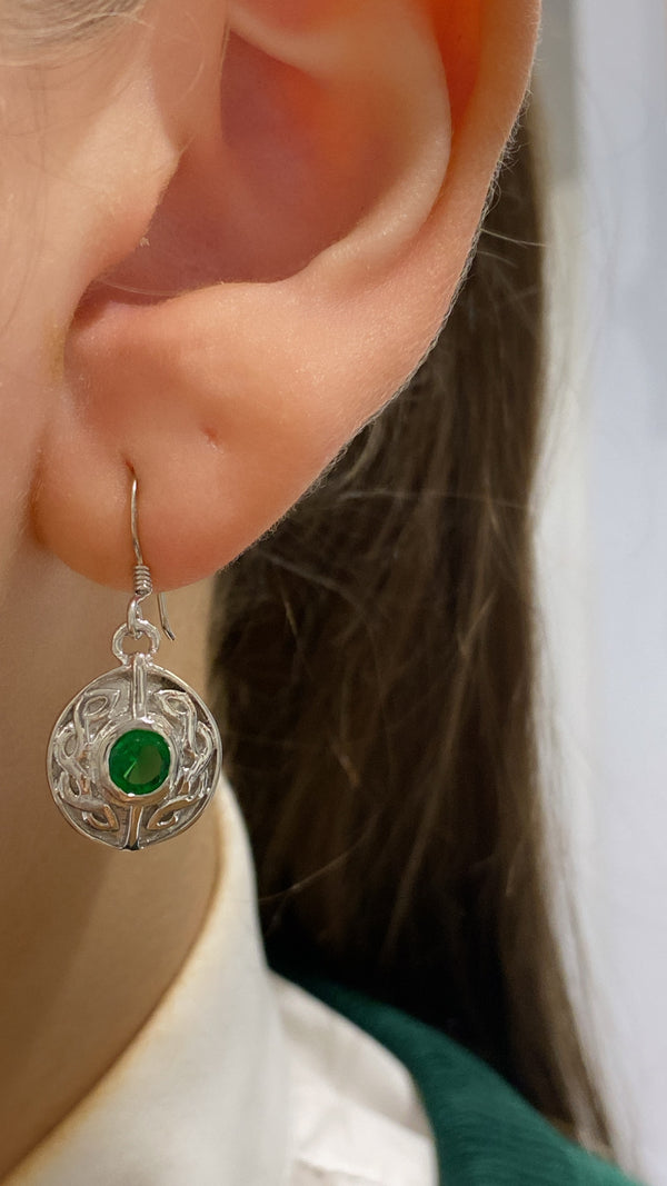 Emerald Celtic Earrings - Sterling Silver