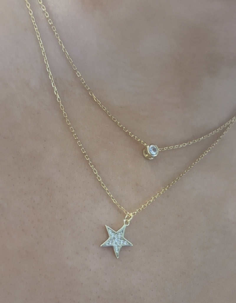CZ & Star Necklace - Sterling Silver Gold Plated