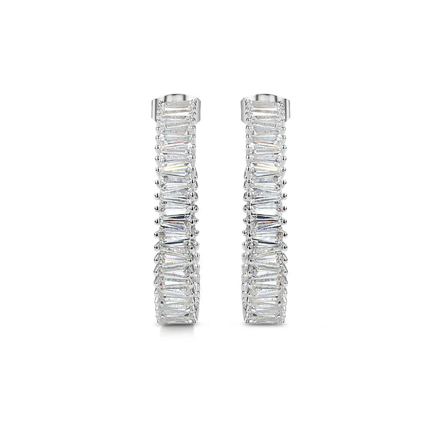 Silver Plated Baguette CZ Hoop Earrings - Newbridge Silverware