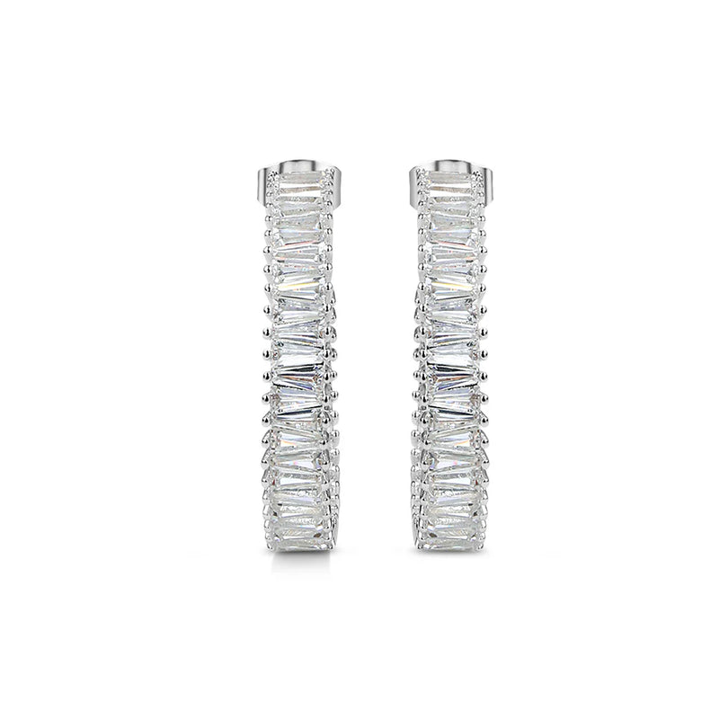 Silver Plated Baguette CZ Hoop Earrings - Newbridge Silverware