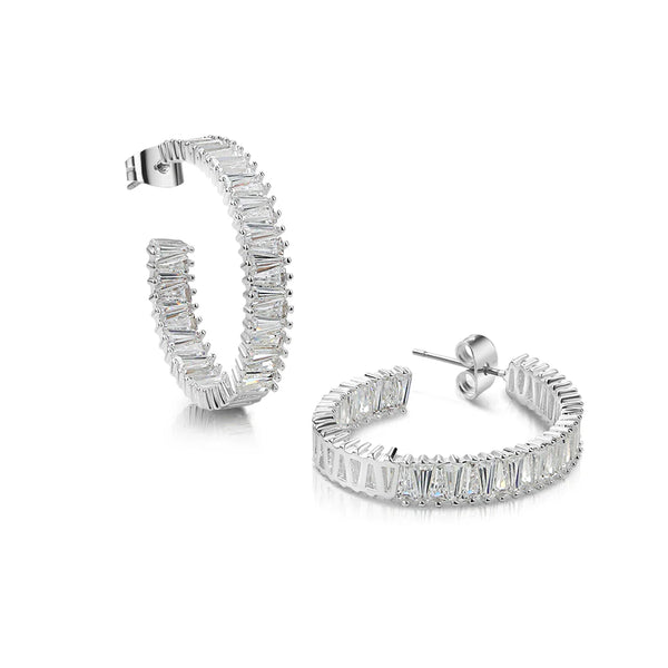 Silver Plated Baguette CZ Hoop Earrings - Newbridge Silverware