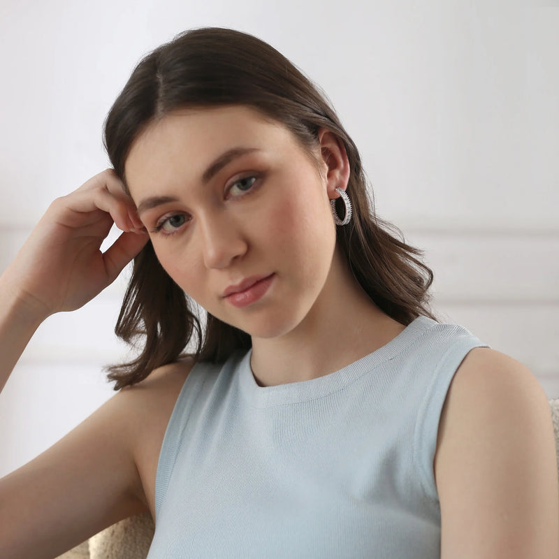 Silver Plated Baguette CZ Hoop Earrings - Newbridge Silverware