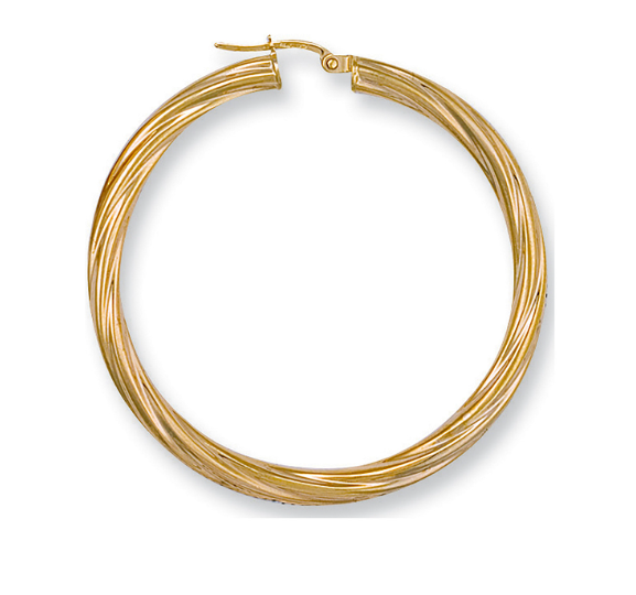 47mm Twisted Hoop Earrings  - 9ct Yellow Gold