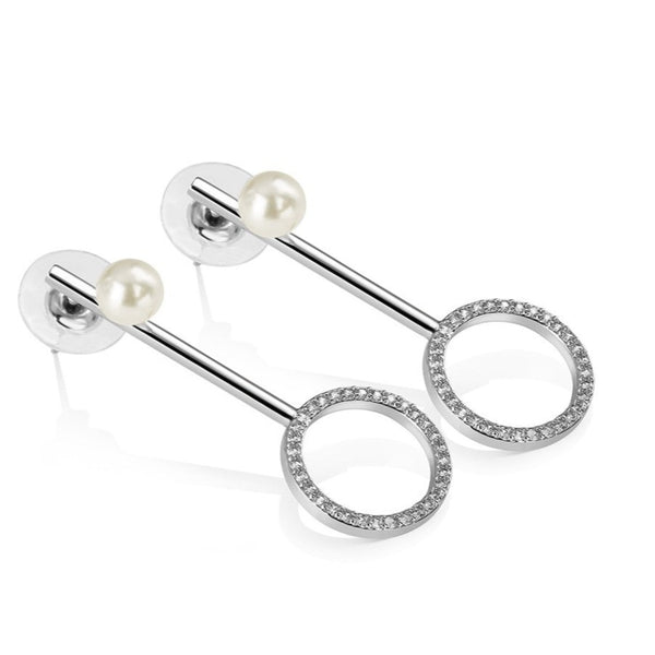 Drop Earrings with Clear & Pearl Stone Settings