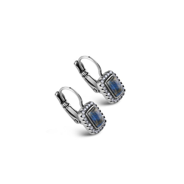 Antique Silver Plated Earrings Blue & Clear stones
