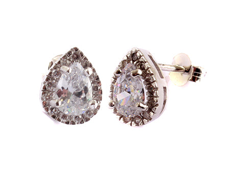 Teardrop CZ Earrings - Sterling Silver