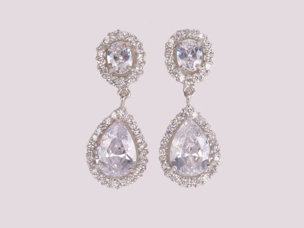 Clear CZ Drop Earrings - Sterling Silver