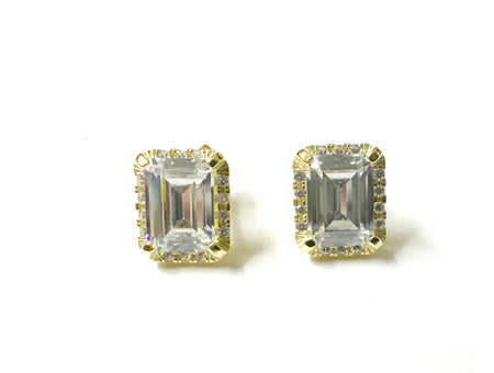 Square Cut CZ Earrings - Sterling Silver Gold Plated