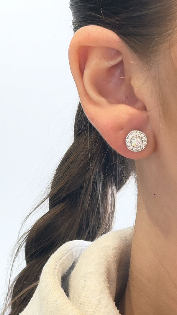 Round CZ Cluster Earrings - Sterling Silver