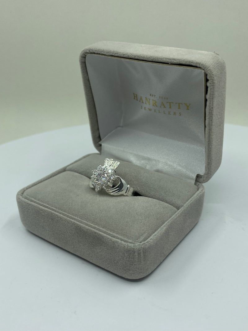 Claddagh Cubic Zirconia Cluster Ring - Sterling Silver