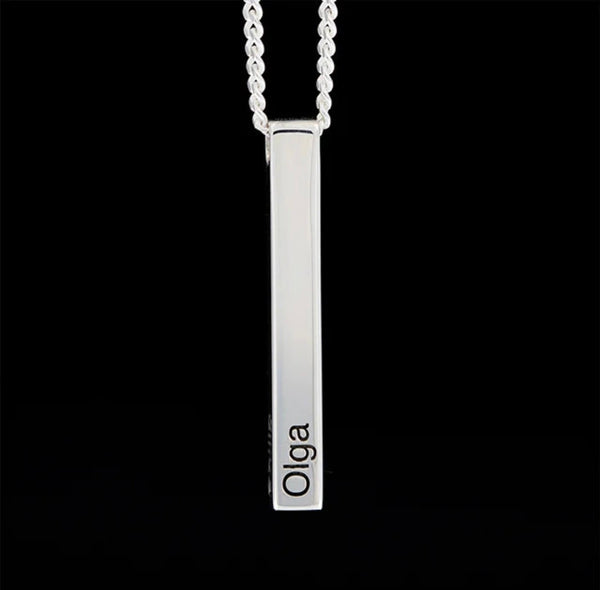 Personalised 3D bar pendant Name Necklace with 18" chain - Sterling Silver